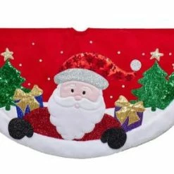 The Christmas Palace 48" RED & WHITE APPLIQUE SANTA TREE SKIRT