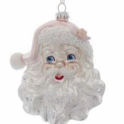 The Christmas Palace Christmas Ornaments 5" PINK & SILVER SANTA HEAD ORNAMENT SET OF 2