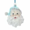 The Christmas Palace 5" ARCTIC BLUE & SILVER GLASS SANTA ORNAMENT SET OF 2