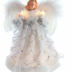 The Christmas Palace 12" WHITE & SILVER ANGEL TREE TOPPER