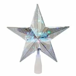The Christmas Palace 10" 18 LIGHT COLOR CHANGING "MERRY CHRISTMAS" SILVER STAR TREETOP Angels & Toppers