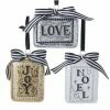 The Christmas Palace 5" GLASS BLACK, WHITE & GOLD ORNAMENTS SET OF 3