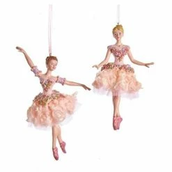 The Christmas Palace 4" BLUSH PINK BALLERINA ORNAMENT SET OF 2