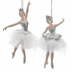 The Christmas Palace 5" SILVER & WHITE BALLERINA ORNAMENT SET OF 2 Christmas Ornaments