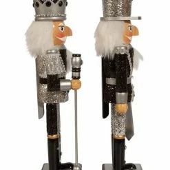 The Christmas Palace 15" BLACK & SILVER NUTCRACKER SET OF 2