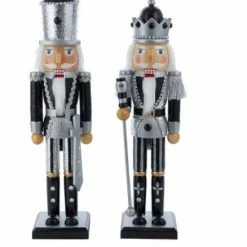 The Christmas Palace 15" BLACK & SILVER NUTCRACKER SET OF 2