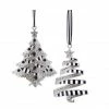 The Christmas Palace 4" BLACK & WHITE TREE WITH STONES ORNAMENT SET OF 6