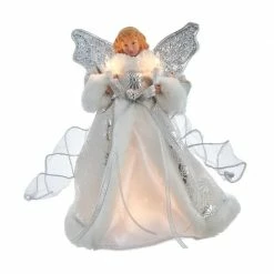 The Christmas Palace Angels & Toppers 10" SILVER & WHITE ANGEL TREE TOPPER