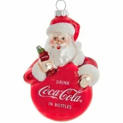 The Christmas Palace 3" COCA-COLA SANTA GLASS ORNAMENT SET OF 4 Christmas Ornaments