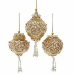 The Christmas Palace Christmas Ornaments 7" PEARL & GOLD SHIMMER HANGING ORNAMENTS ASSORTED SET OF 6