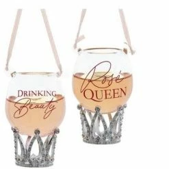The Christmas Palace 3" ROSE WINE GLASS WITH CROWN ASSORTED SET OF 2 Christmas Ornaments