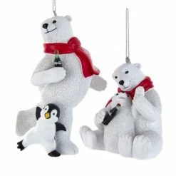 The Christmas Palace Christmas Ornaments 5" COCA-COLA POLAR BEARS WITH PENGUIN ASSORTED ORNAMENT SET OF 2