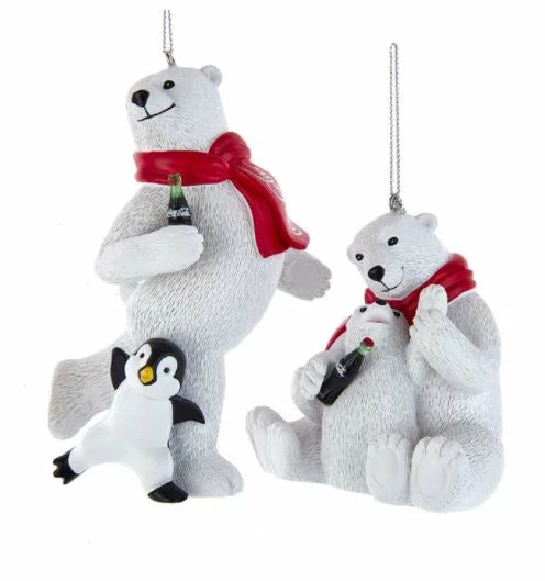 Brand new 😉 The 🎁 Christmas Palace 🎁 Christmas Ornaments 5" COCA-COLA POLAR BEARS WITH PENGUIN ASSORTED ORNAMENT SET OF 2 🤩 1 The Christmas Palace Christmas Ornaments 5" COCA-COLA POLAR BEARS WITH PENGUIN ASSORTED ORNAMENT SET OF 2