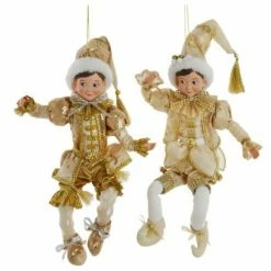 The Christmas Palace 15" KRINGLES KLAUS IVORY & GOLD ELF ASSORTED ORNAMENT SET OF 2 Christmas Ornaments