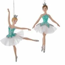 The Christmas Palace 6" TURQUOISE & WHITE BALLERINA ASSORTED ORNAMENT SET OF 2