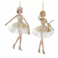 The Christmas Palace Christmas Ornaments 6" GOLD ELEGANCE MODERN SHOPPING GIRL ASSORTED SET OF 2