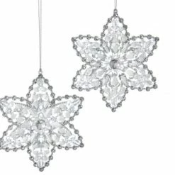 The Christmas Palace 5" WHITE & CLEAR SNOWFLAKE ORNAMENTS SET OF 12