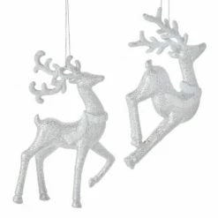The Christmas Palace 5" SILVER & WHITE GLITTERED REINDEER ASSORTED ORNAMENT SET OF 12