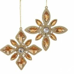 The Christmas Palace 5" GOLD JEWEL SNOWFLAKE ORNAMENT SET OF 12 Christmas Ornaments