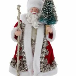 The Christmas Palace Christmas Ornaments 6.5" REGAL RED SANTA WITH STAFF & CHRISTMAS TREE ORNAMENT