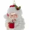 The Christmas Palace Christmas Ornaments 5" NOBLE GEMS GLASS SANTA WITH A COCOA MUG ORNAMENT