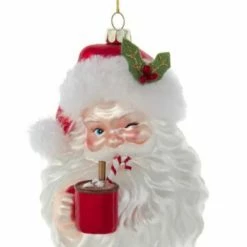 The Christmas Palace Christmas Ornaments 5" NOBLE GEMS GLASS SANTA WITH A COCOA MUG ORNAMENT