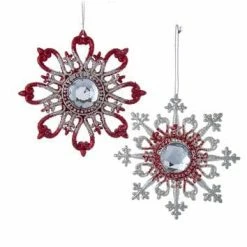 The Christmas Palace 6" REGAL RED & PLATINUM SNOWFLAKE ORNAMENT SET OF 12 Christmas Ornaments