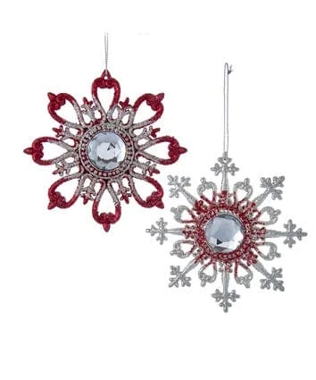 New 𧨠The π Christmas Palace 6" REGAL RED & PLATINUM SNOWFLAKE ORNAMENT SET OF 12 π Christmas Ornaments π― 1 The Christmas Palace 6" REGAL RED & PLATINUM SNOWFLAKE ORNAMENT SET OF 12 Christmas Ornaments