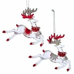 The Christmas Palace 4" REGAL RED & CLEAR REINDEER ORNAMENT SET OF 12 Christmas Ornaments