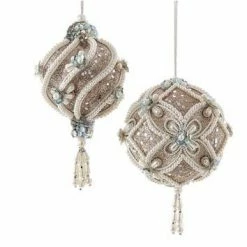 The Christmas Palace 7" PLATINUM CARVED HANGING ORNAMENT SET OF 4
