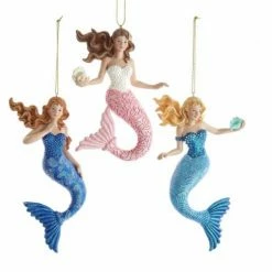 The Christmas Palace 6" MERMAID WITH OCEAN PATTERN ORNAMENT SET OF 3 Christmas Ornaments