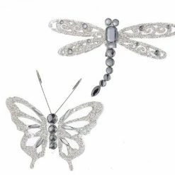 The Christmas Palace Christmas Ornaments 5" SILVER BUTTERFLY & DRAGONFLY ORNAMENT SET OF 12