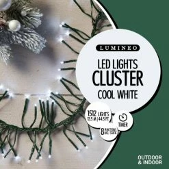 The Christmas Palace 44 FT CLUSTER 1512 LED COOL WHITE GREEN WIRE 8 FUNCTION TWINKLE