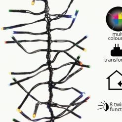 The Christmas Palace 20 FT CLUSTER 768 LED MULTI COLOR GREEN WIRE AND 8 FUNCTION TWINKLE CHRISTMAS LIGHTS