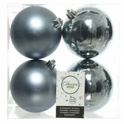 The Christmas Palace 4" SHINY & MATTE BLUE BALL ORNAMENTS SET OF 24