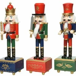 The Christmas Palace 12" PINEWOOD NUTCRACKER WITH MUSIC BOX SET OF 3 Nutcrackers