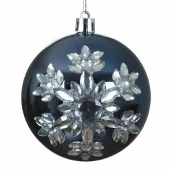 The Christmas Palace 3" NIGHT BLUE DIAMOND FLOWER SHATTERPROOF SET OF 12