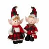 The Christmas Palace 13" BUFFALO PLAID GIRL & BOY ELF SET OF 2 Elves