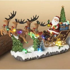 The Christmas Palace 10" SANTA ON SLEIGH WITH HIS REINDEER BATTERY OPERATED Table Tops