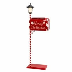 The Christmas Palace OVERSIZED DECOR 4 FT HOLIDAY MAIL BOX WITH SOLAR LIGHT LANTERN