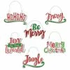 The Christmas Palace 7" WOOD HOLIDAY SIGN ORNAMENTS ASSORTED SET OF 6