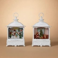 The Christmas Palace 10." WHITE WATERGLOBE LANTERNS ASSORTED SET OF 2
