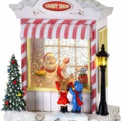 The Christmas Palace 9" RED CANDY SHOP BOOTH WATER GLOBE BATTERY OPERATED Water Lanterns