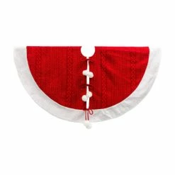 The Christmas Palace 48" RED TREE SKIRT WITH WHITE TRIM & POM POMS Skirts & Stockings