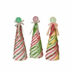 The Christmas Palace 16" MULTI GUMDROP CONE TREE ASSORTED SET OF 3