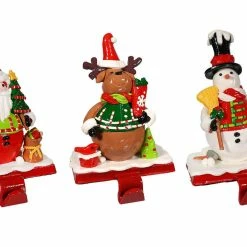 The Christmas Palace Skirts & Stockings 6" FESTIVE SANTA, SNOWMAN & DEER STOCKING HOLDER ASSORTED SET OF 3