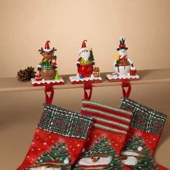 The Christmas Palace Skirts & Stockings 6" FESTIVE SANTA, SNOWMAN & DEER STOCKING HOLDER ASSORTED SET OF 3