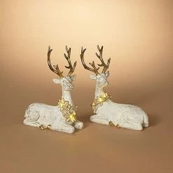 The Christmas Palace 12" IVORY & GOLD LIGHTED REINDEER ASSORTED SET OF 2 Deers, Bears & Swans