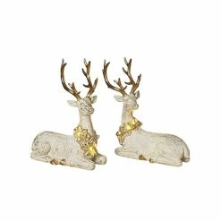 The Christmas Palace 12" IVORY & GOLD LIGHTED REINDEER ASSORTED SET OF 2 Deers, Bears & Swans