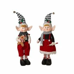 The Christmas Palace Elves 28" PLAID PLUSH STANDING ELF SET OF 2